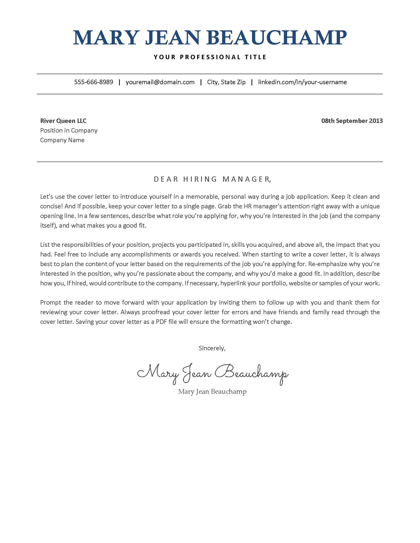 MARY JEAN Cover Letter Template