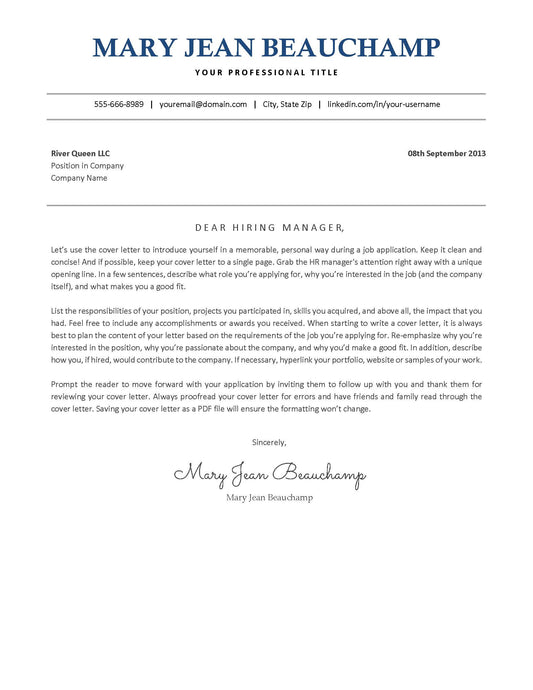 MARY JEAN Cover Letter Template