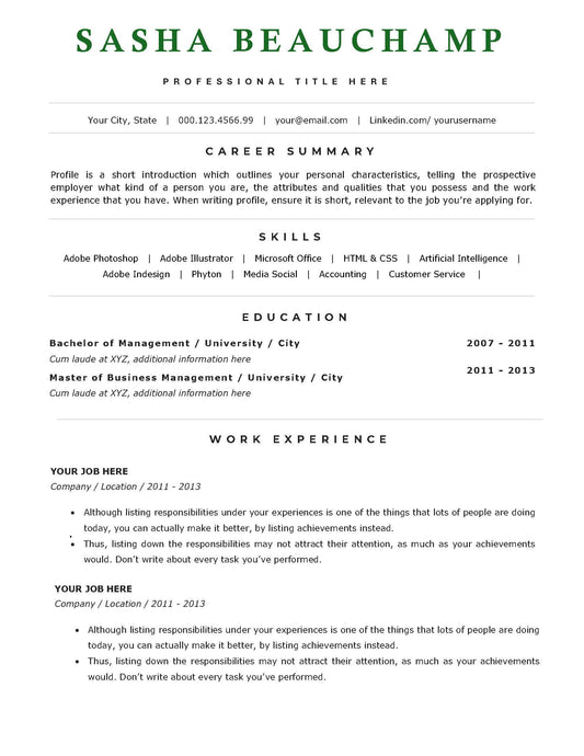 SASHA 1 Page Resume Template