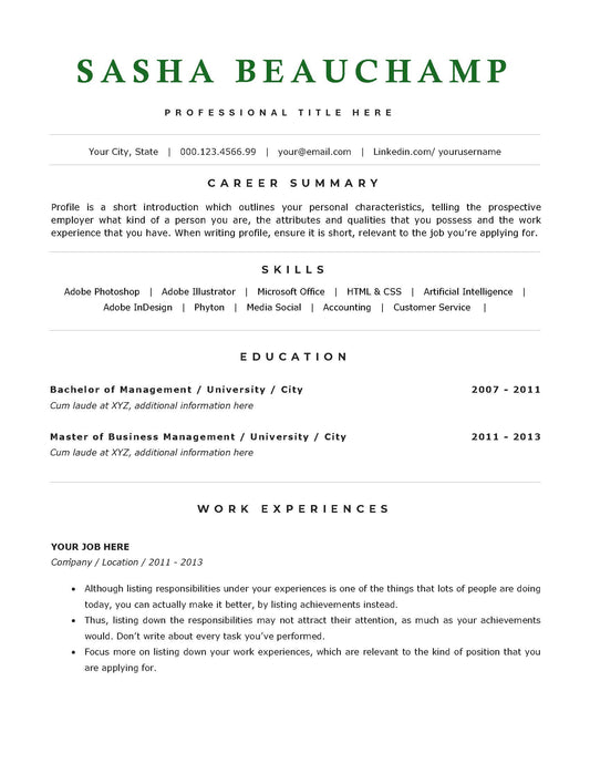 SASHA 2 Page Resume Template
