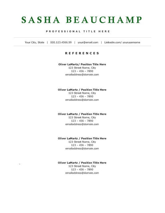 SASHA Reference Sheet Template